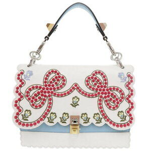 Fendi Canai Studded Leather White Handbag